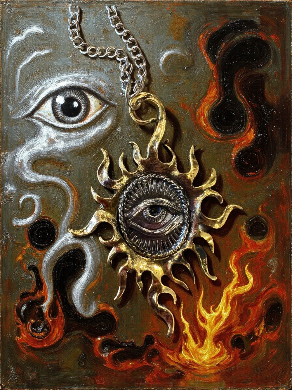 Metal Alloy and Stainless Steel All Seeing Eye with Artistic Sun Pendant - Picture 11 of 17
